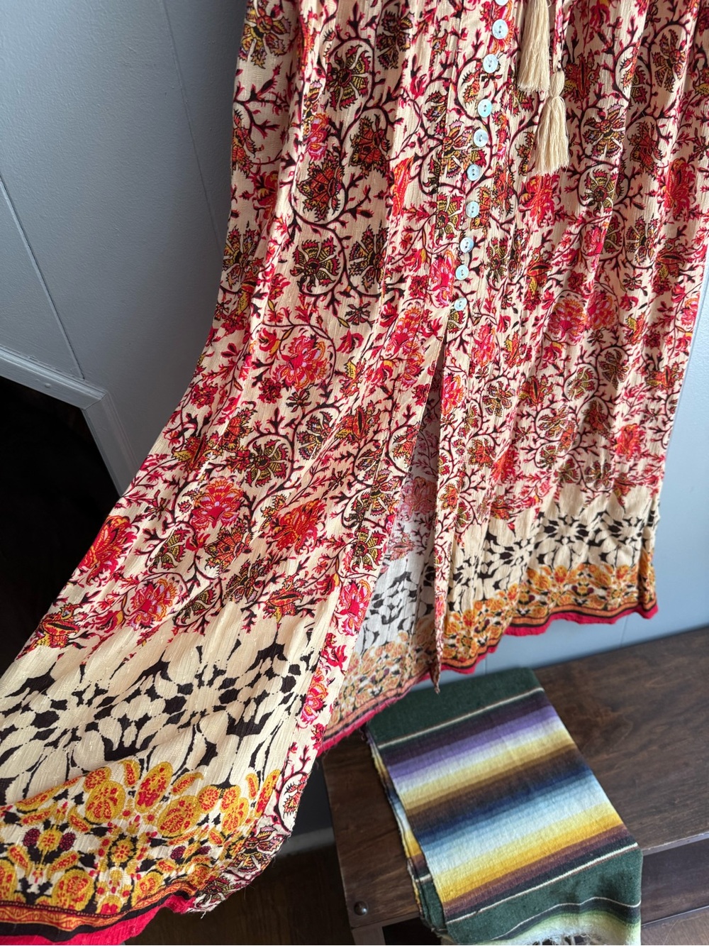 Nicole Miller Red and Cream Floral Maxi Skirt - Picture 3 of 7